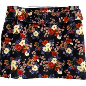 New Staud Velvet Belted Garden Floral Lined Black Daisy Mini Skirt Rare Luxe 8